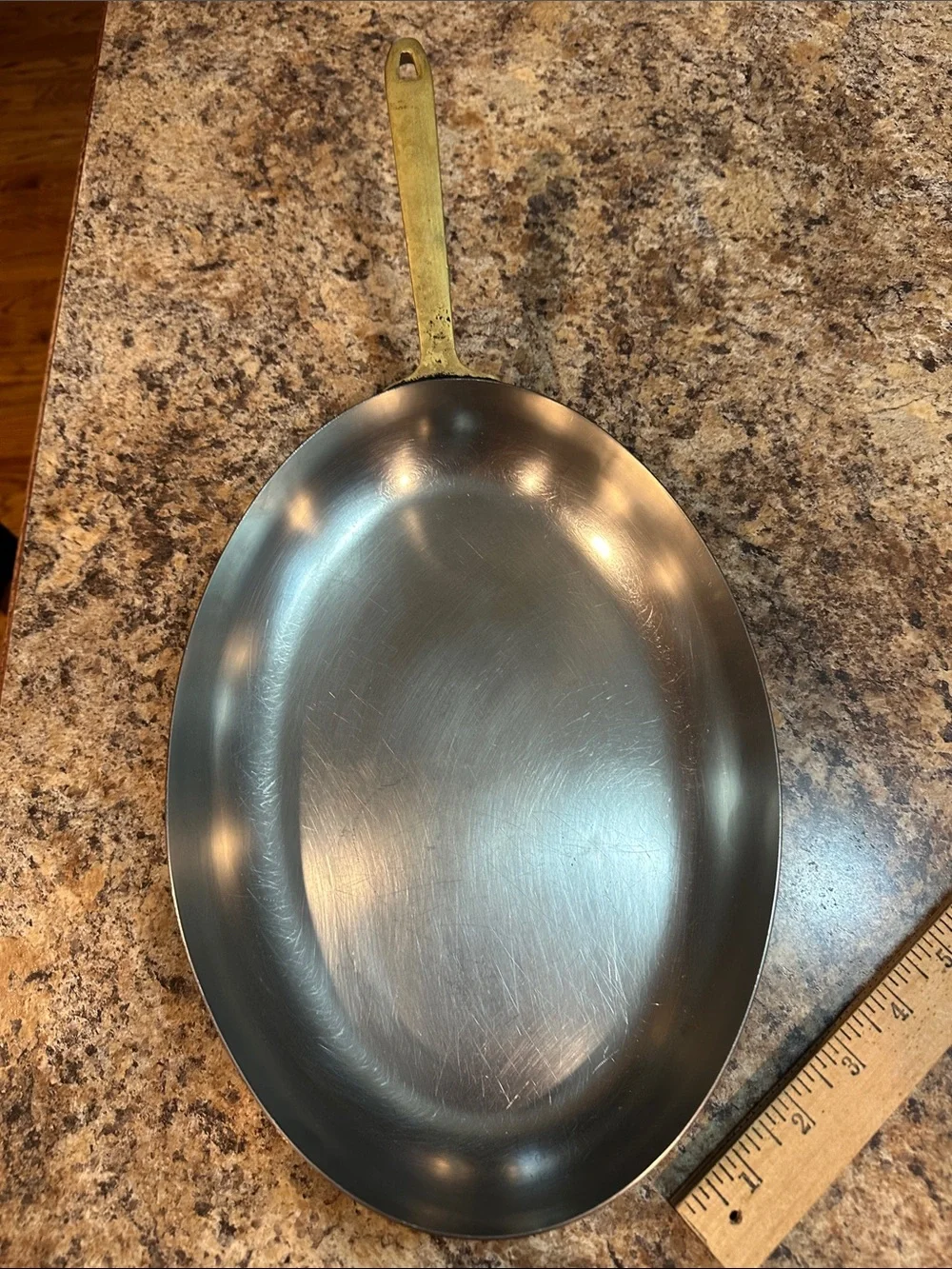 Revere Ware 1976 Brass-Handled Copper 12” Oval Frying Pan - Brown/Copper Finish